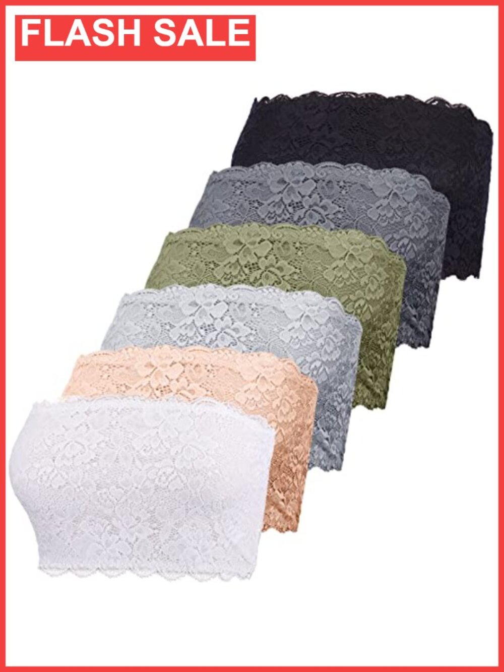 Floral Lace Bandeau Bra Seamless Strapless Stretchy Tube Top